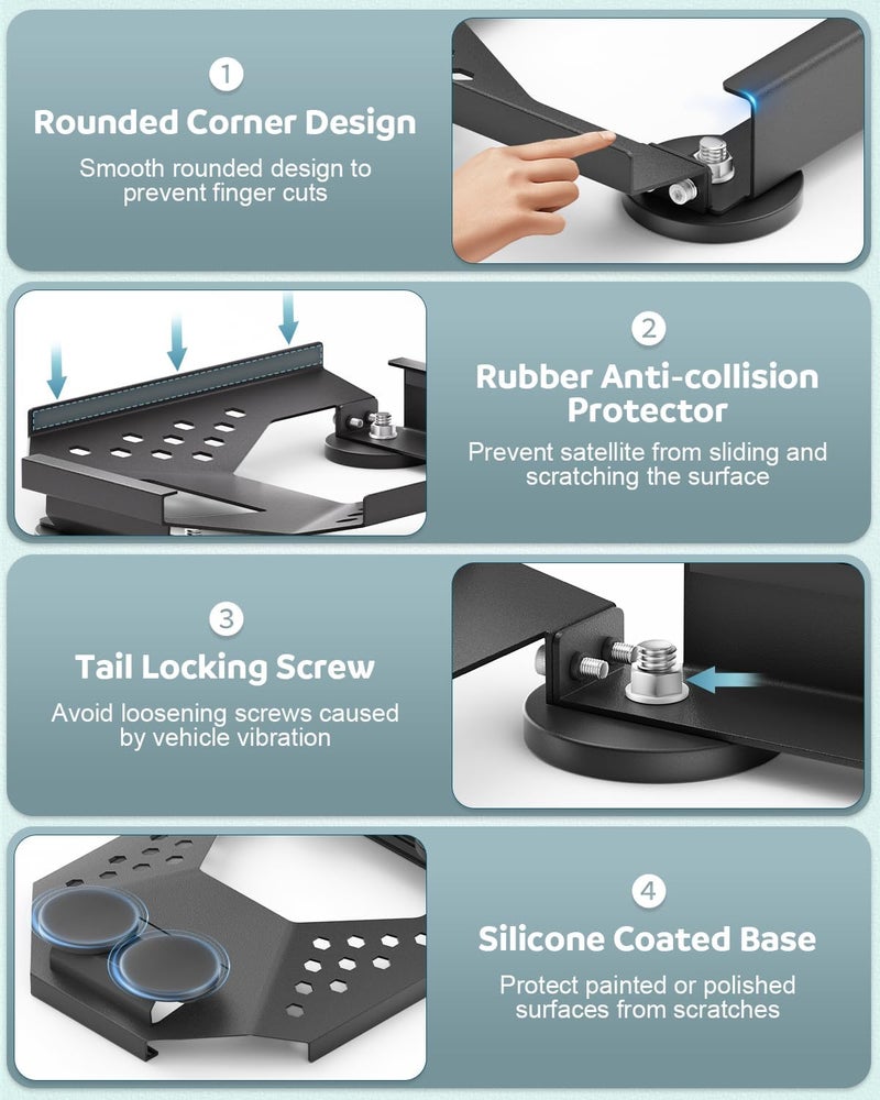 Gunovy Starlink Mini Car Roof Mount, Starlink Mini Magnetic Mount for Car, 264lbs Heavy Duty Magnet, 4-Side Protection Magnetic Quick Release Sunroof Suction Cup Mounting Kit for Travel RV Accessories Black - Image 5